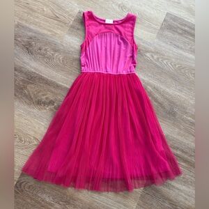 Like New - Ella Moss Fuchsia Sleeveless Dress With Pleated Tulle Overlay